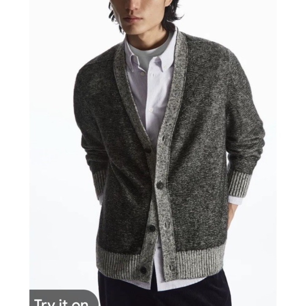 COS Contrast Trim Button Up Cardigan Sweater Grey Men's Small